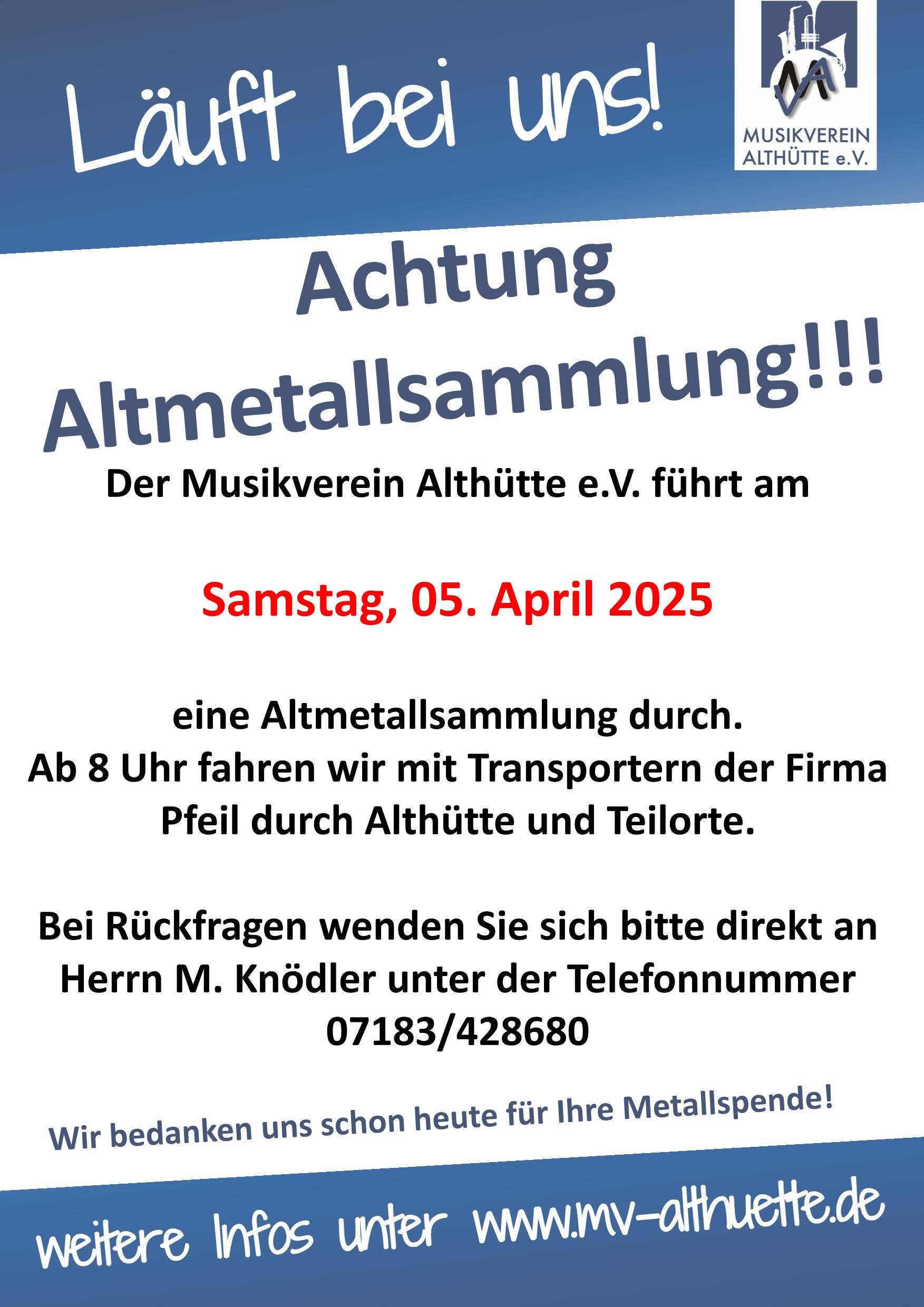 Plakat zur Altmetallsammlung am 05.April 2025 in Althütte